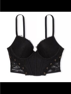 Victoria’s Secret black grommet lace long line bra 36D NWT
